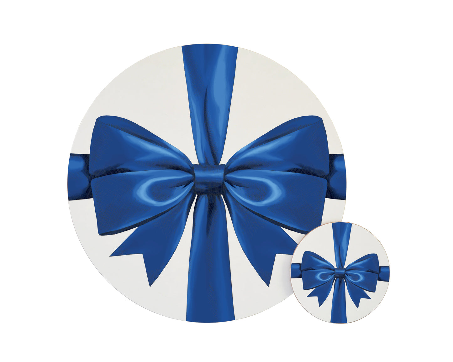 Cutout image of ribbon placemat and coaster Blue
