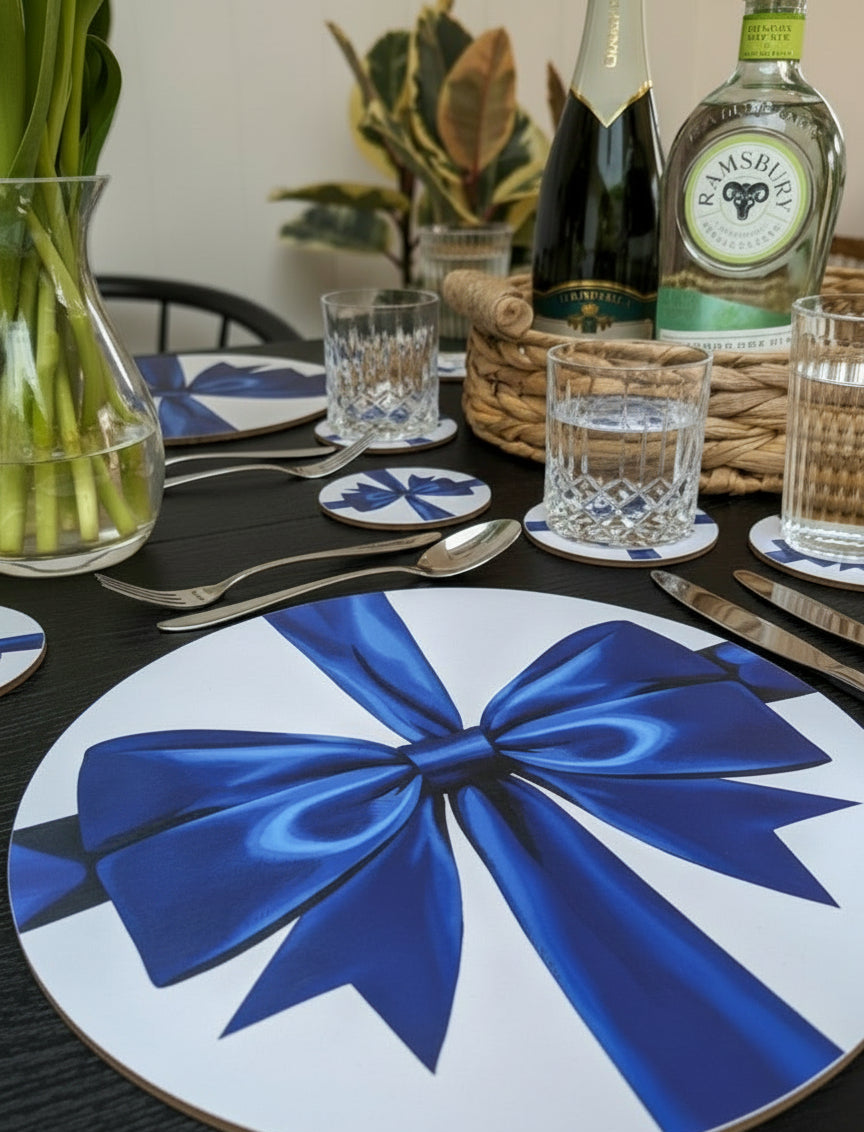 Close up of British made Blue ribbon placemat
