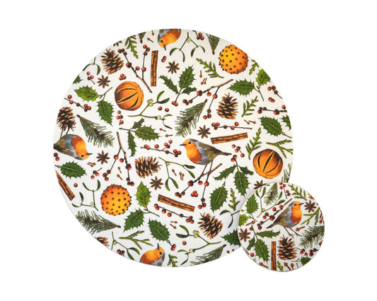 Christmas elements coaster and placemat, nature inspired Christmas design. Cutout image