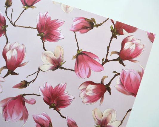 Close up of Magnolia wrapping paper, pink