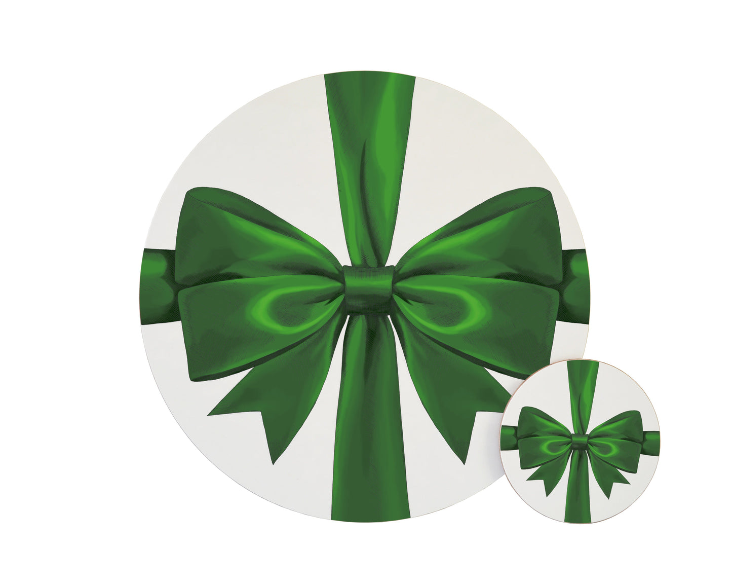 Cutout image of green ribbon placemat and coaster