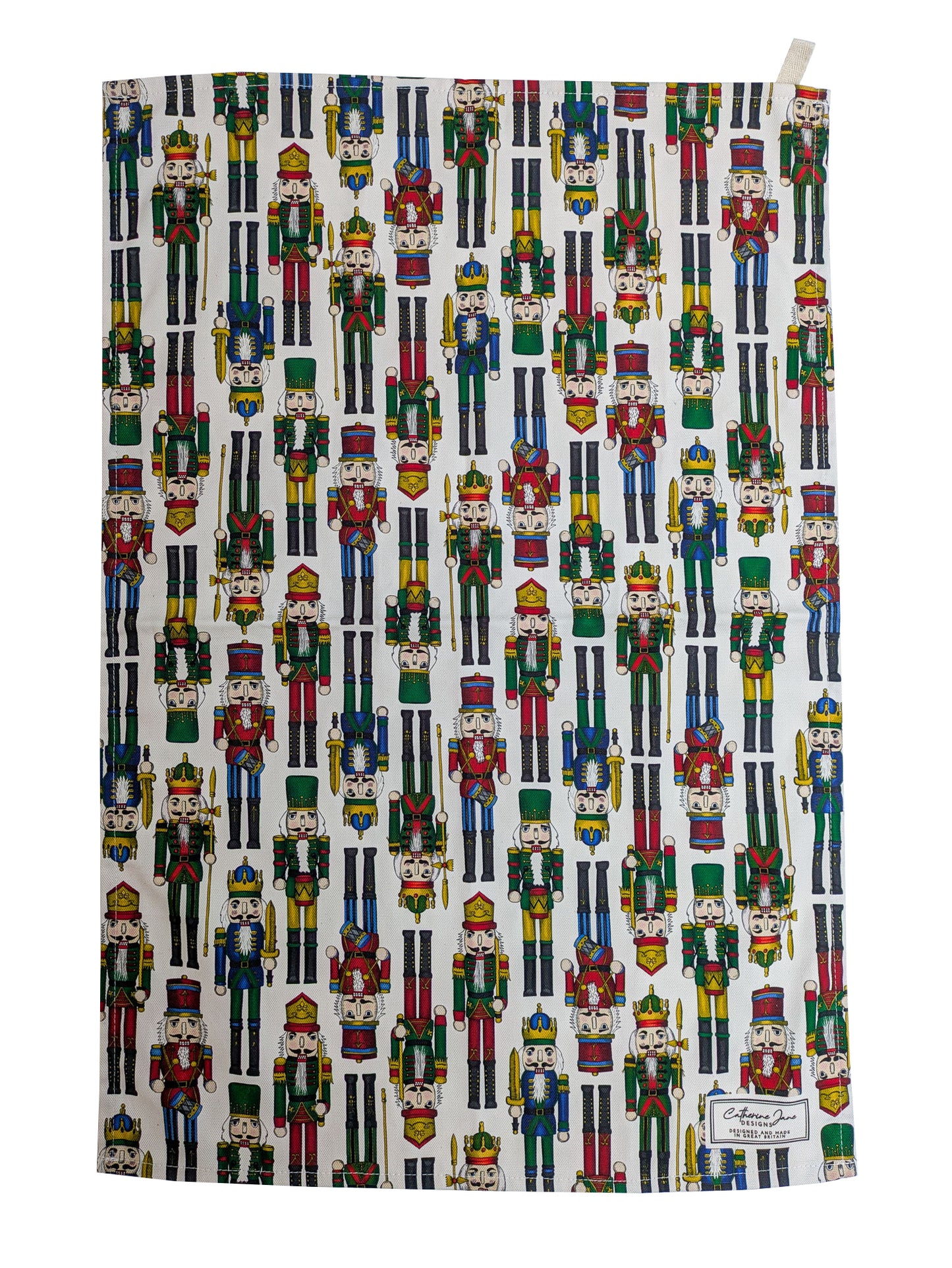 Cutout image of fun Christmas nutcracker tea towel