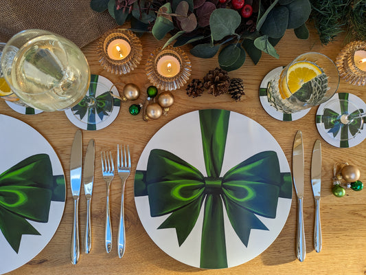 Green ribbon placemats