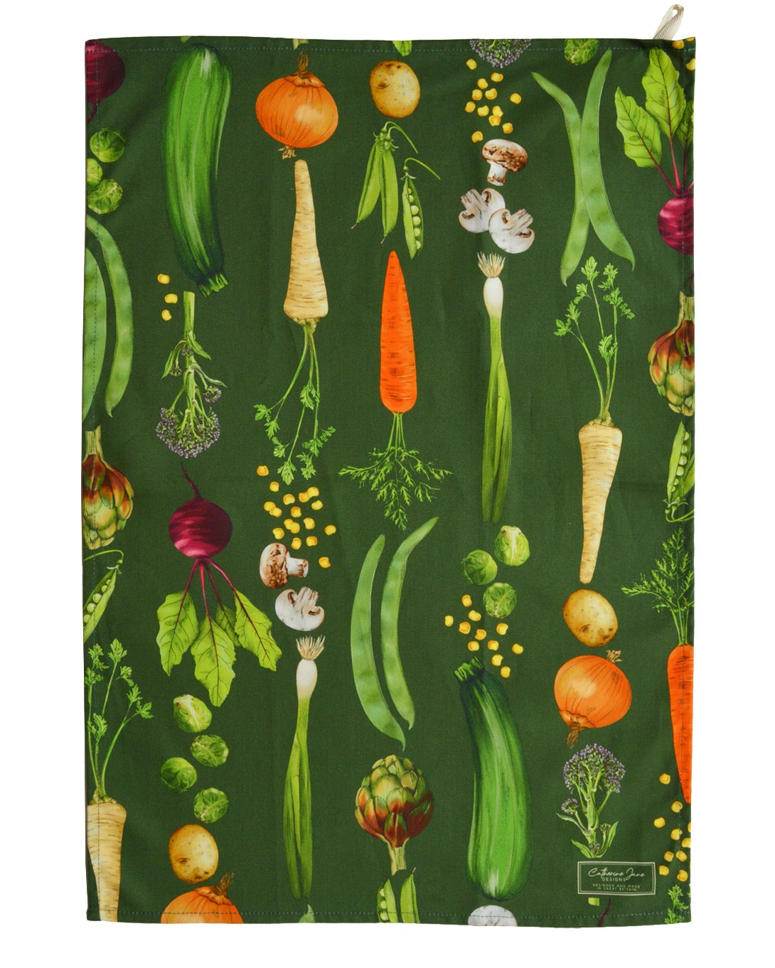 Vegetable rows tea towel - Green