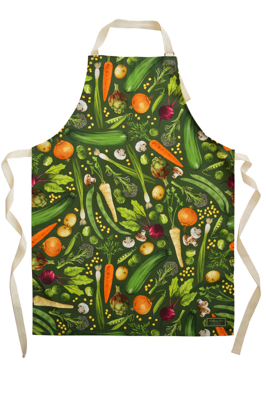 Cutout image of colourful vegetable illustrated apron, kitchen gift for gardeners and cooks