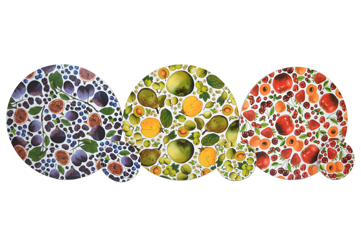 Purple, Green and Red placemat and coaster set, a bold mix and match set