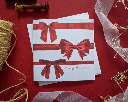 Luxury red ribbon Christmas card