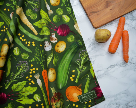Allover vegetable Green tea towel