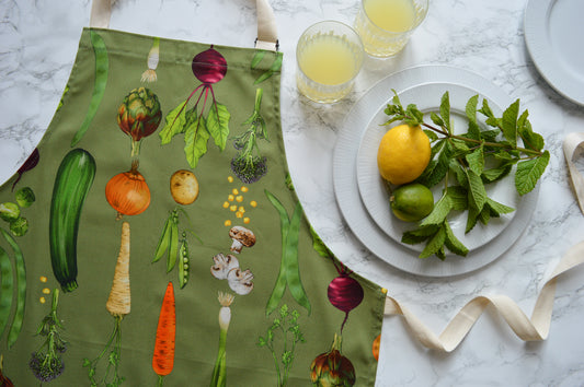 Vegetable rows - kitchen garden apron styled for home decor