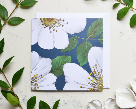 Matching wild rose Navy blue greetings card