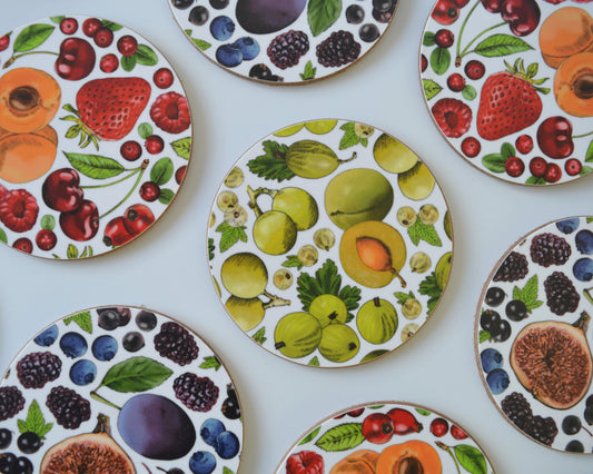close up colourful fruit coasters