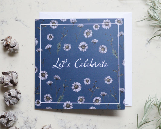 Floral daisy card blue white