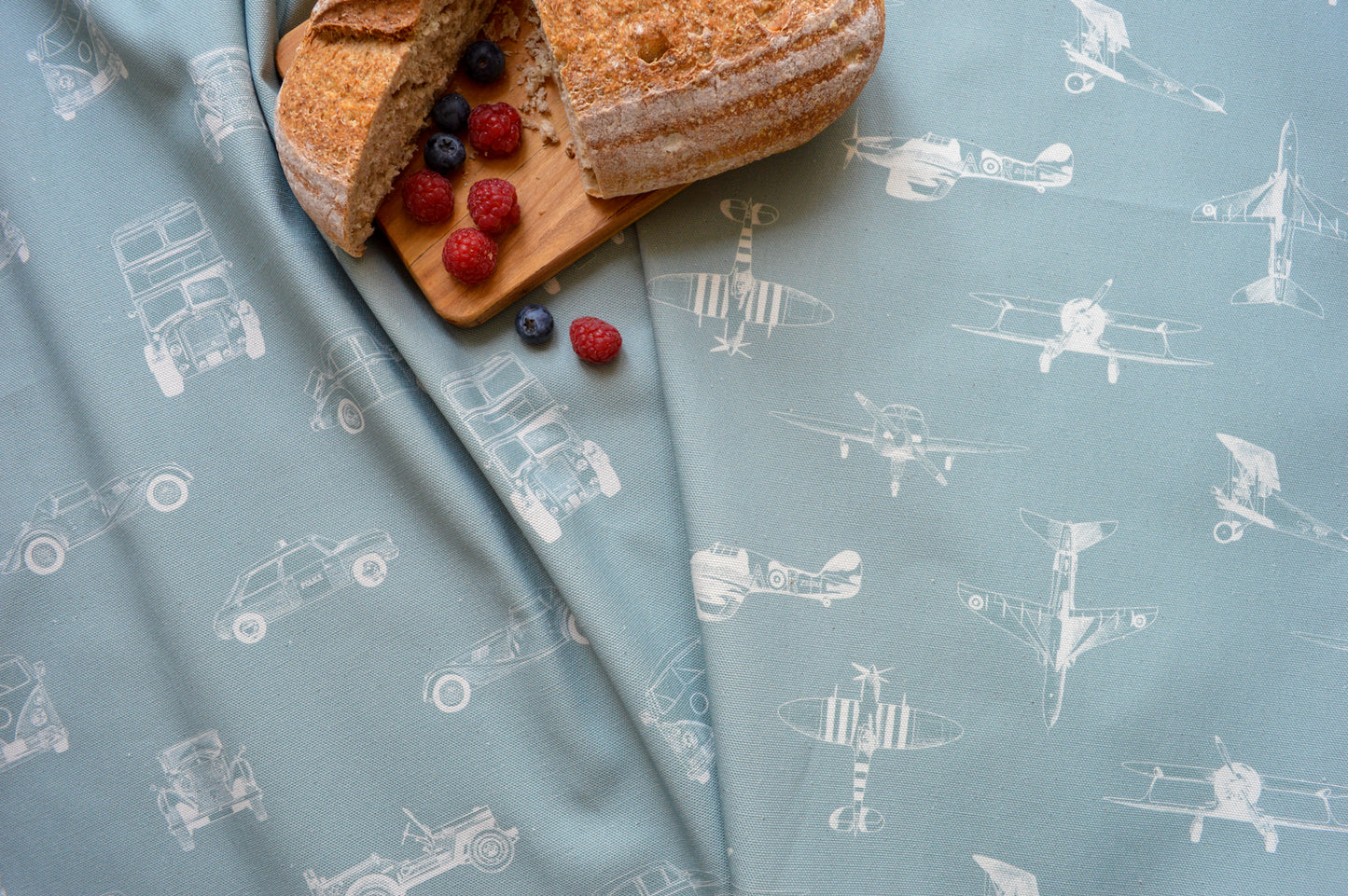 Blue vintage car and plane tea towels