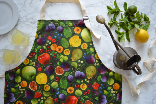 Fruit print apron, gardener or cook gift, nature themed