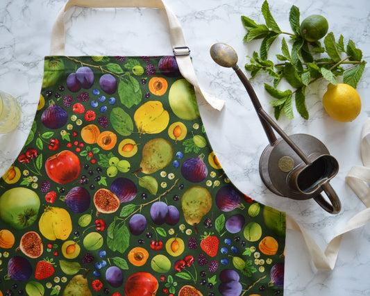 Fruit print apron, gardener or cook gift, nature themed