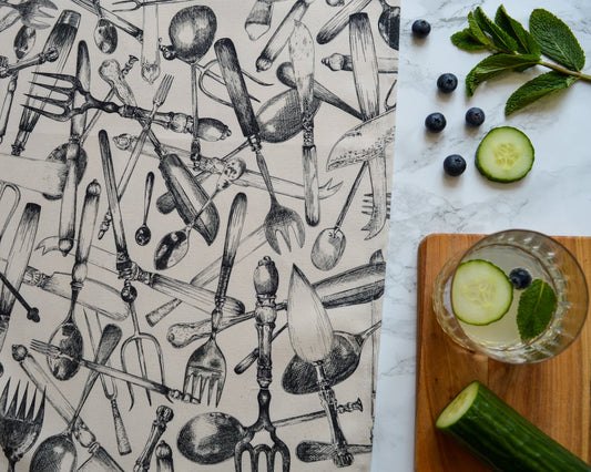 monochrome tea towel