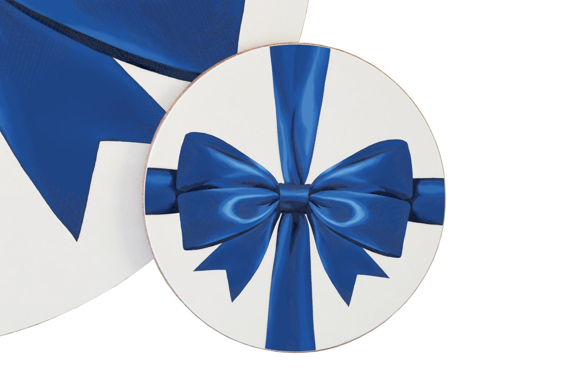 Close up of Blue ribbon coaster made in the UK