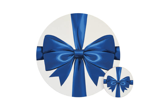 Cutout image of ribbon placemat and coaster Blue