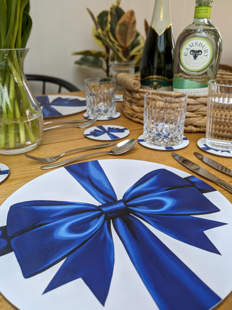 Close up of Blue ribbon placemat