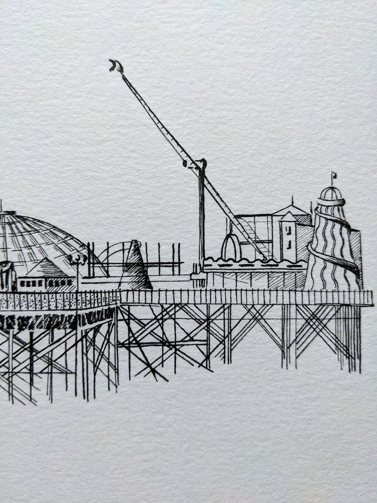 Brighton Palace Pier ink drawing up close