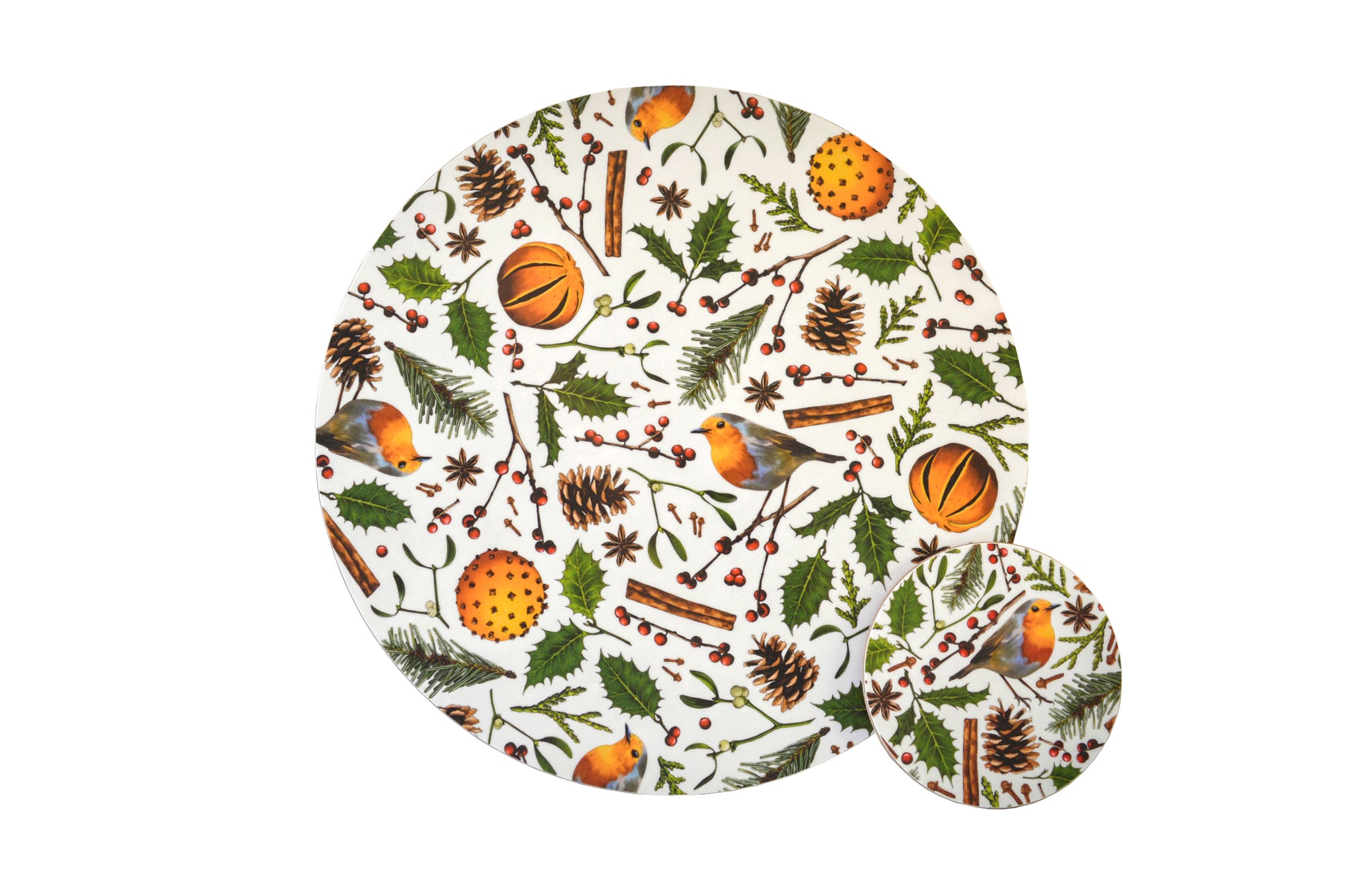 Christmas elements coaster and placemat, nature inspired Christmas design. Cutout image