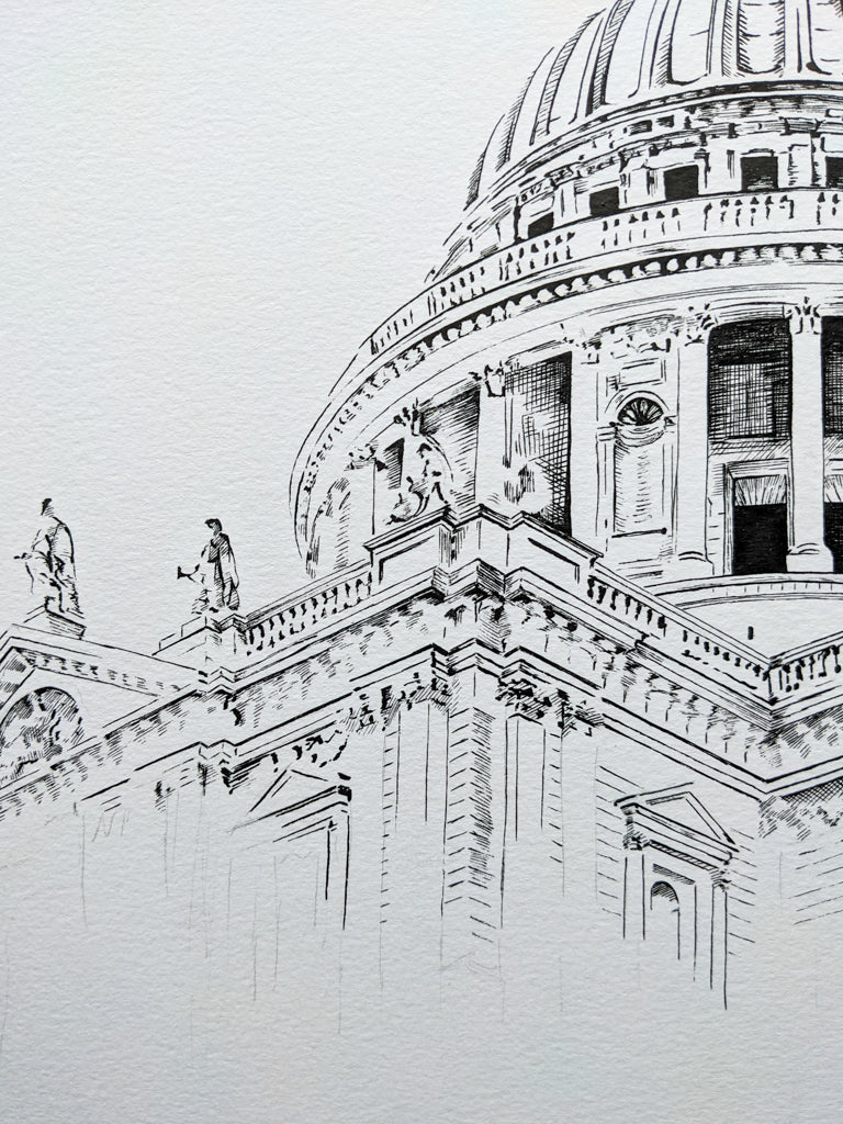 Detail of the original ink drawing of St Paul's Cathedral