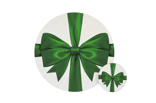Cutout image of green ribbon coaster and placemat