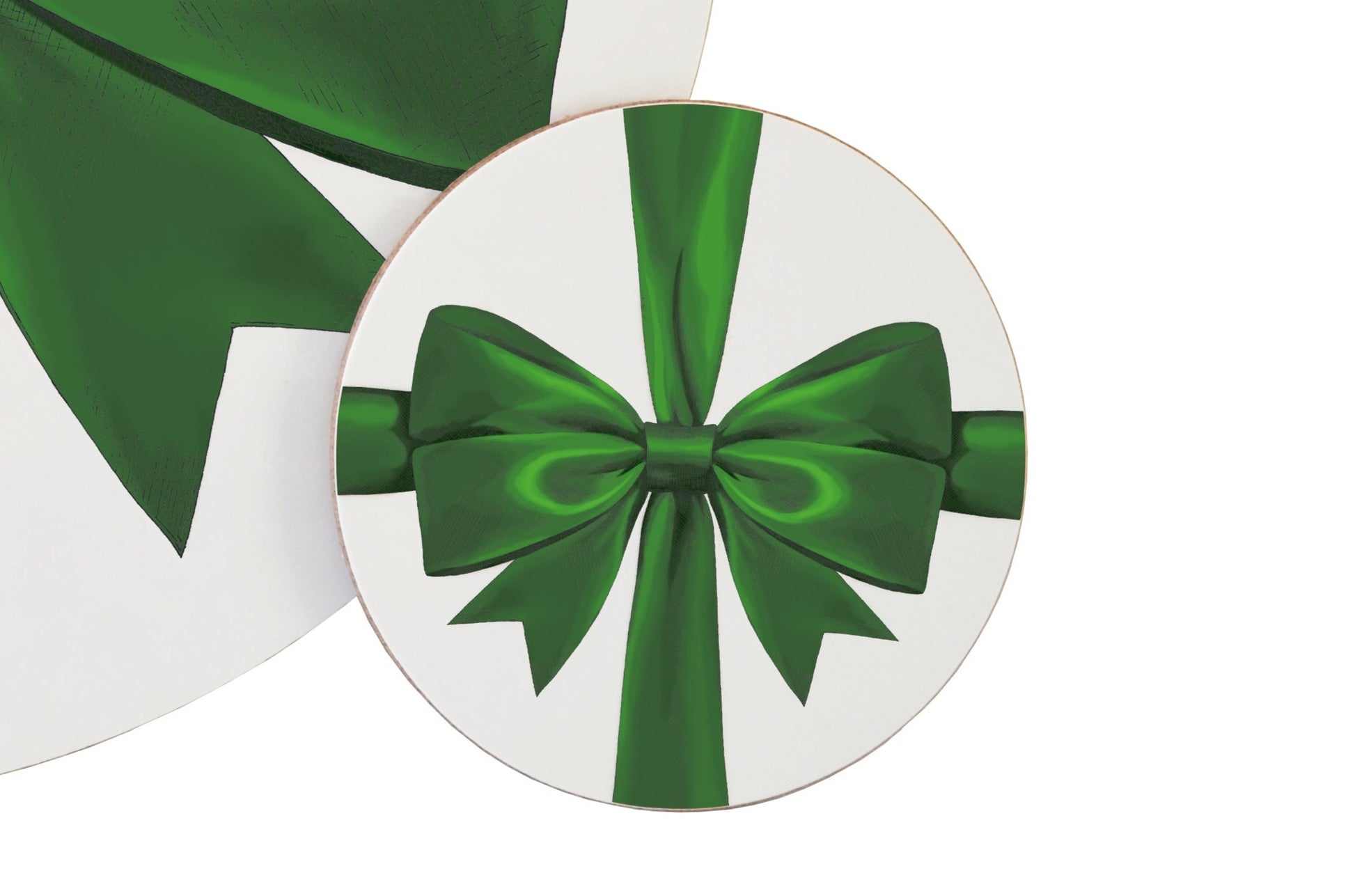 Close up detail of green ribbon coaster