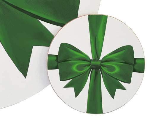 Close up detail of green ribbon coaster