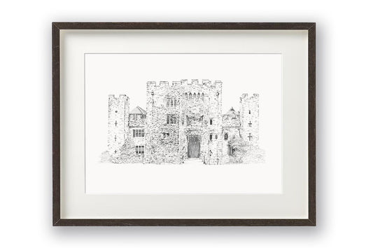 Hever Castle drawing shown mounted and framed