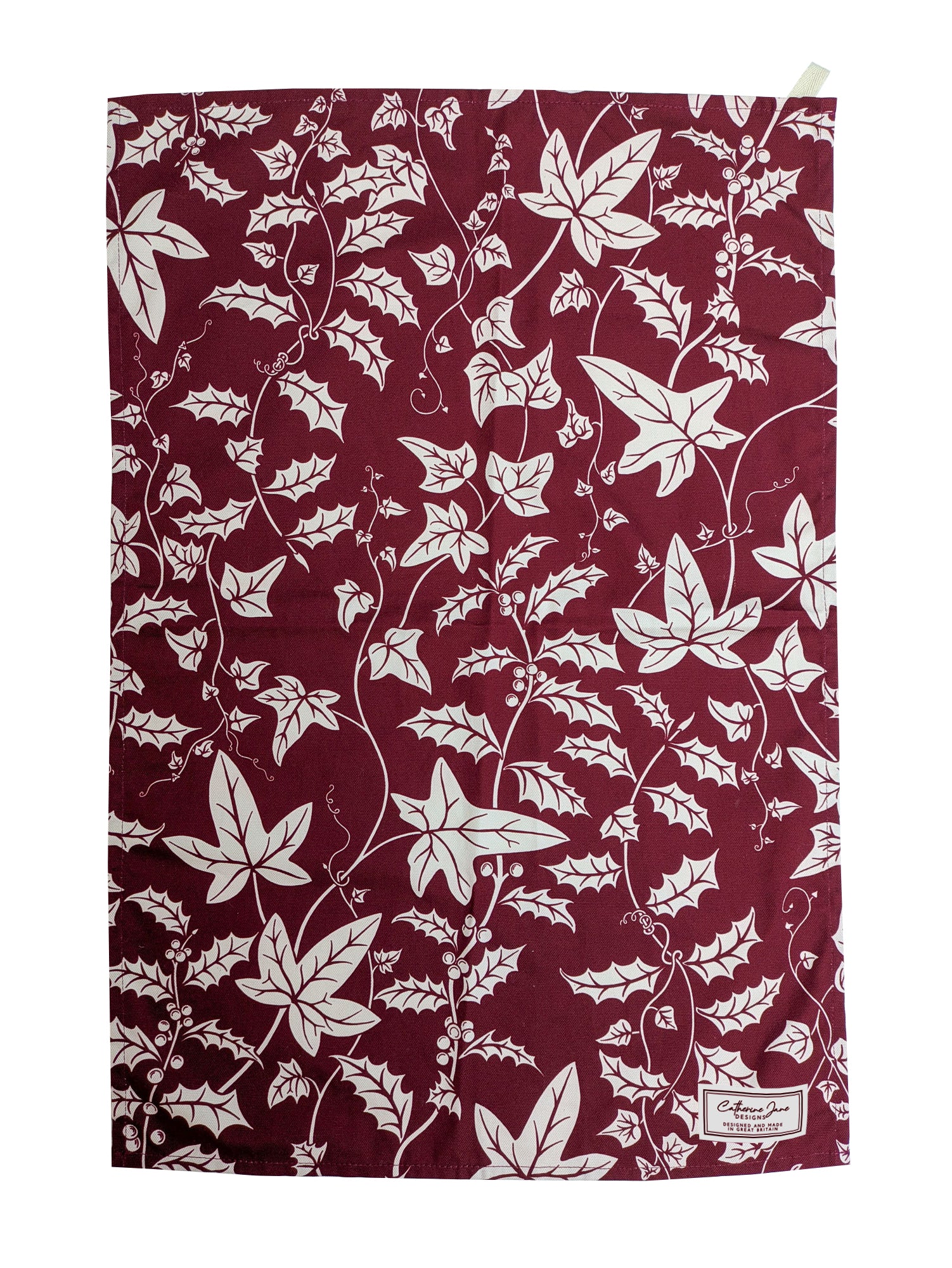 Cutout image of Catherine Jane Designs Holly and Ivy botanical tea towel