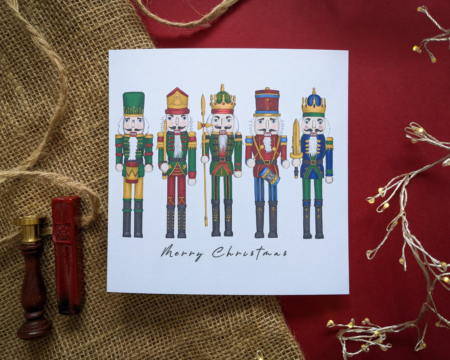 Nutcracker Christmas card in cosy setting