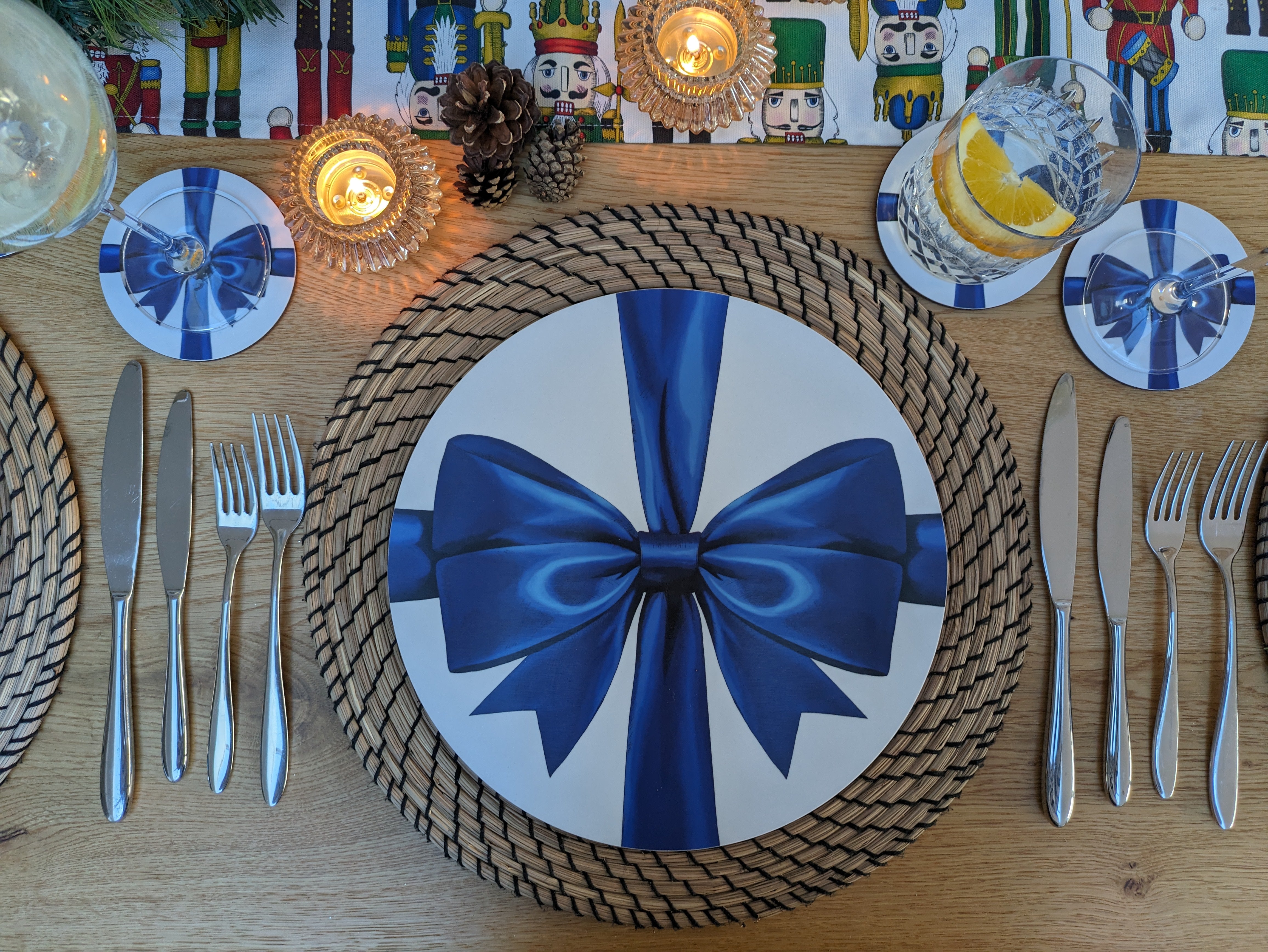 Blue ribbon placemat coaster set