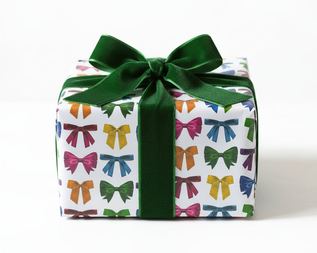 Close up of the rainbow ribbon wrapping paper for all occasions, colourful gift wrap