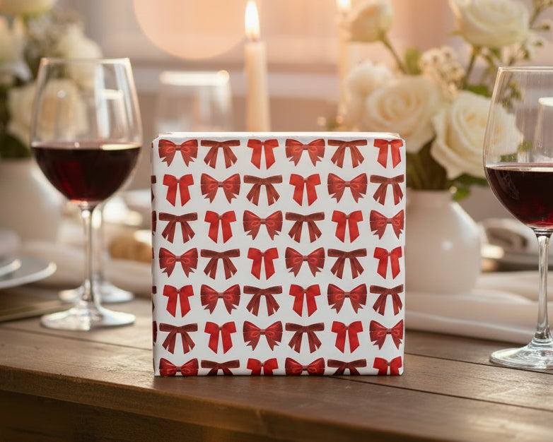 beautifully wrapping valentine's gift on a romantic table setting