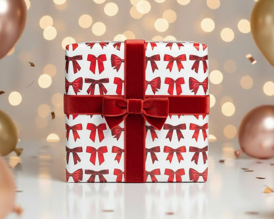 red ribbon gift wrap shown in a celebratory setting 