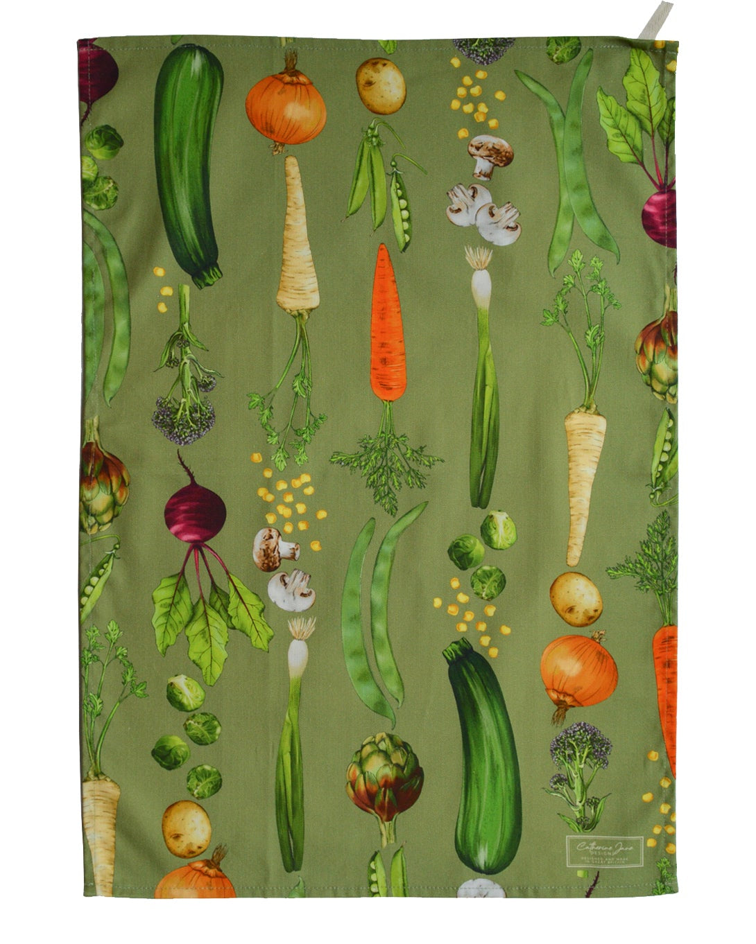 Vegetable rows tea towel - Sage