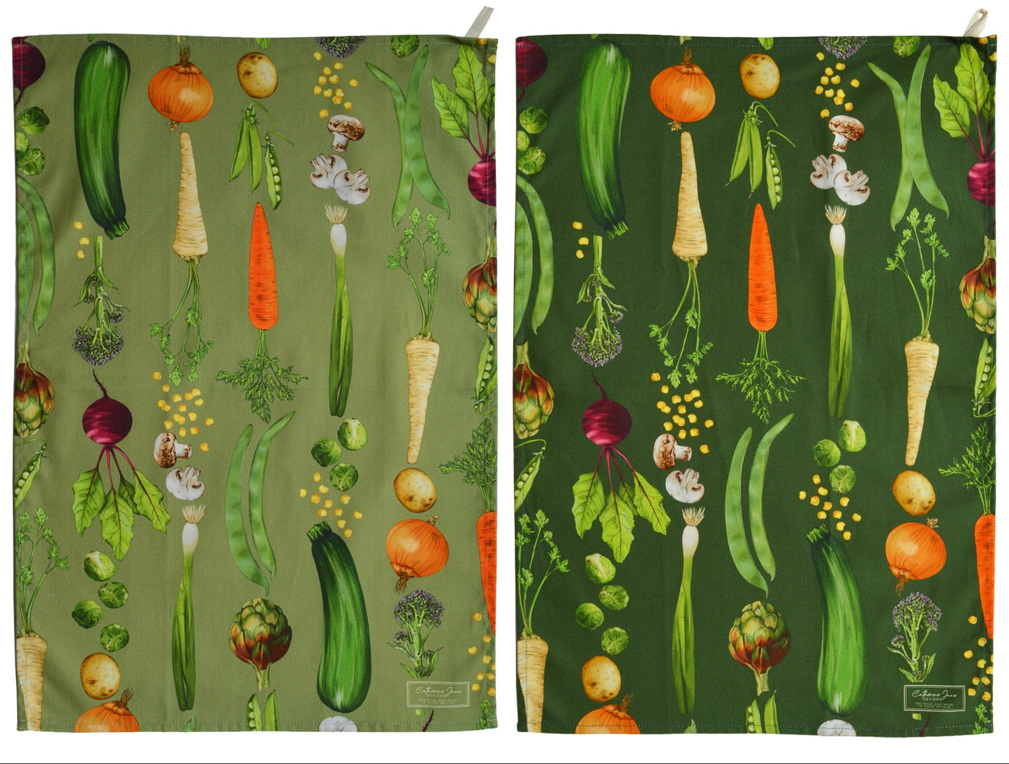 Vegetable rows tea towel - Green