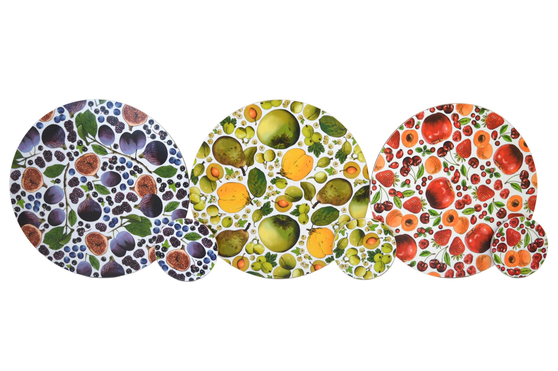 Purple, Green and Red placemat and coaster set, a bold mix and match set