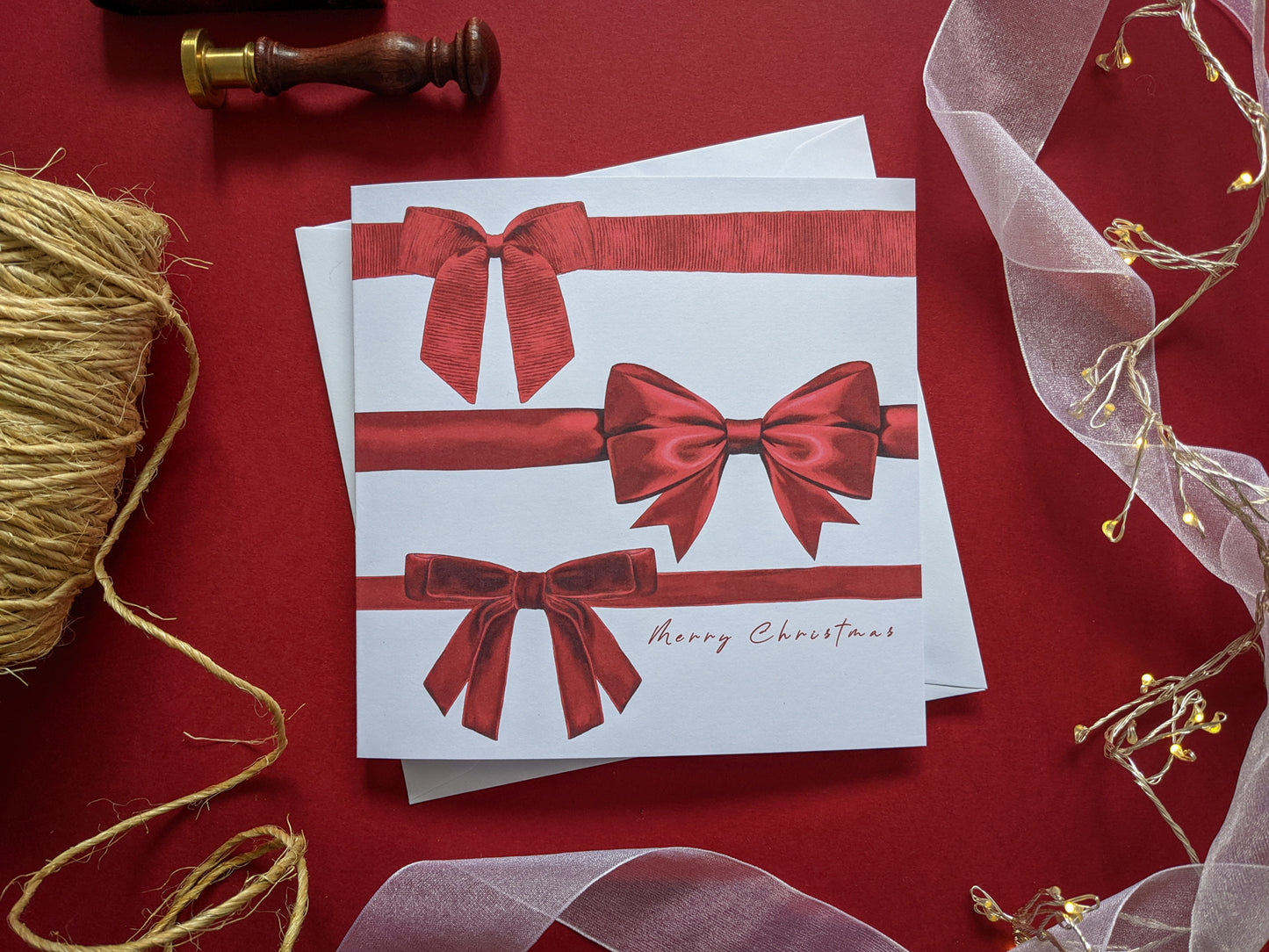 Luxury red ribbon Christmas card