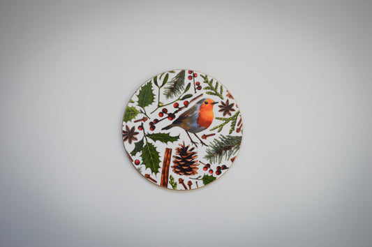 Close up of Christmas coaster, nature inspired Christmas