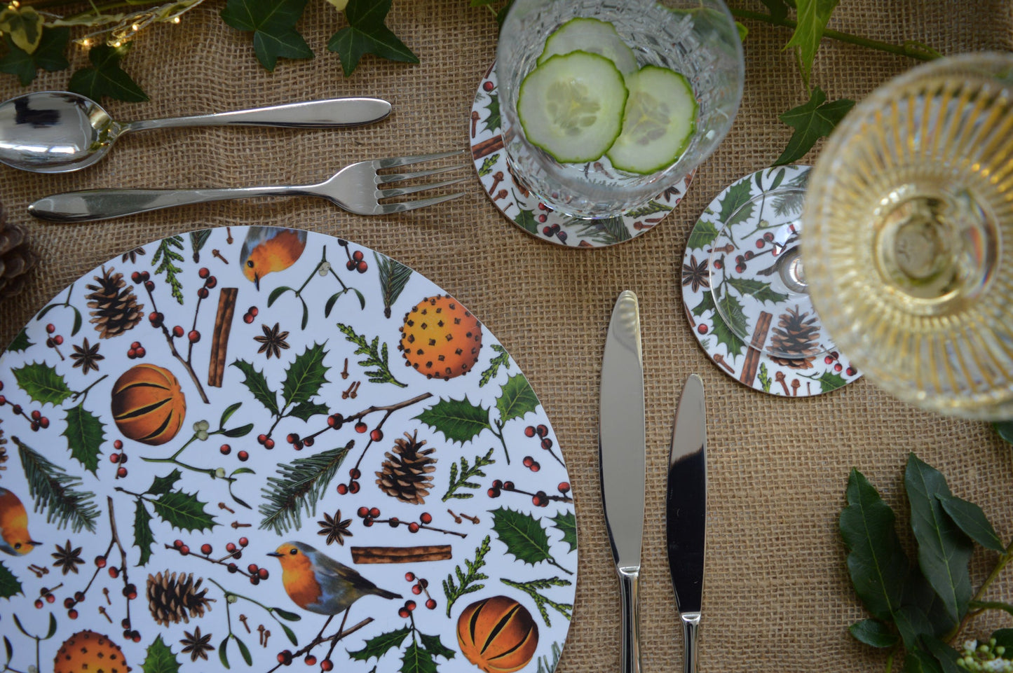 Close up of Christmas colourful nature placemats