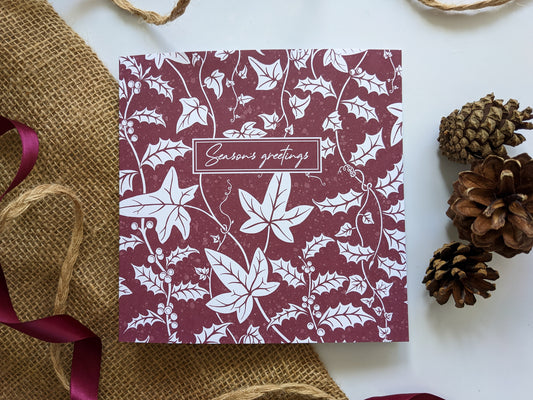 Christmas botanical card, Burgundy and White