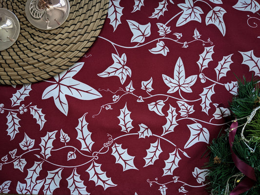 Close up of Catherine Jane Designs botanical Christmas table runner