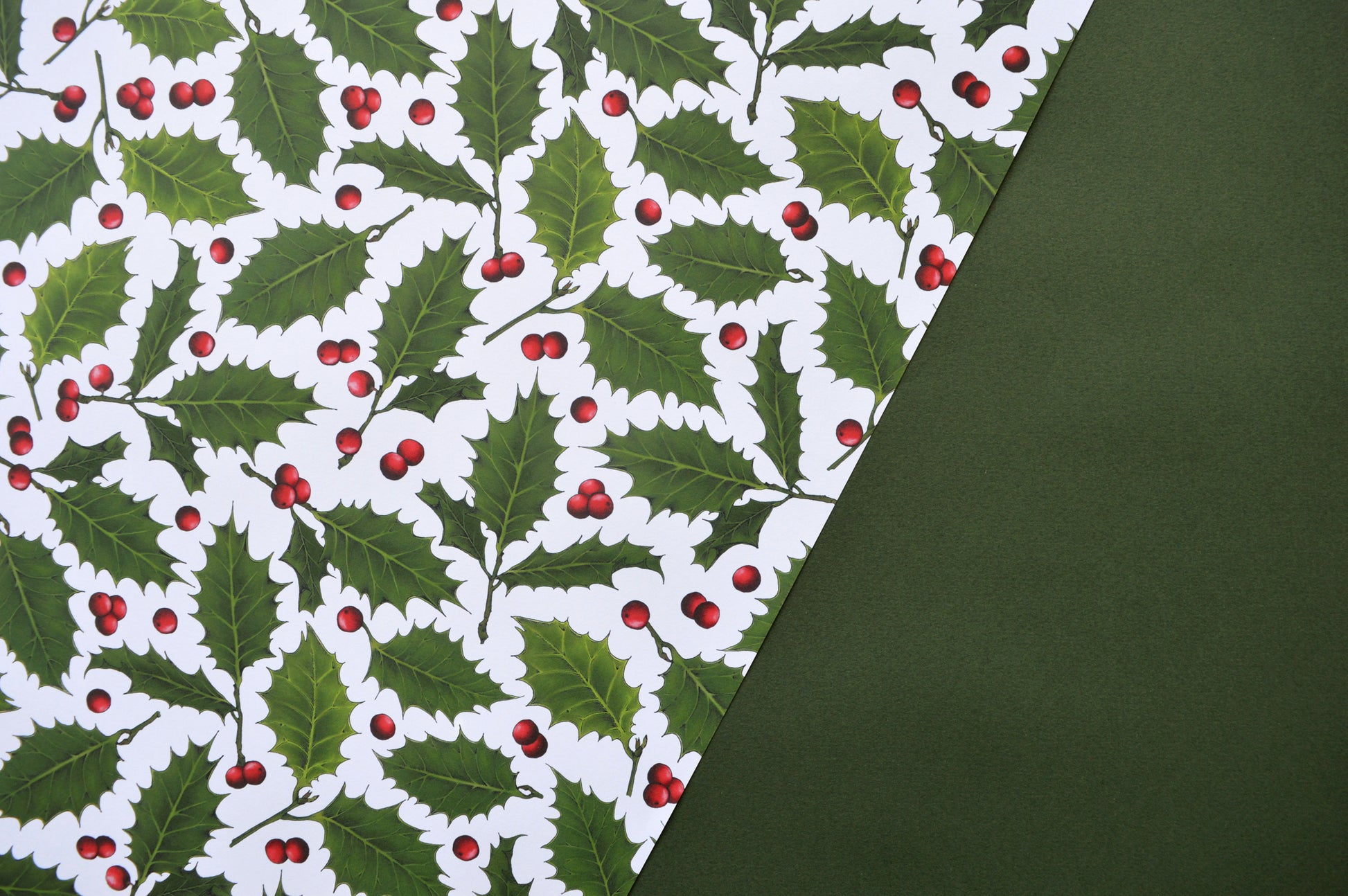 Close up of the Holly and Berry wrapping paper