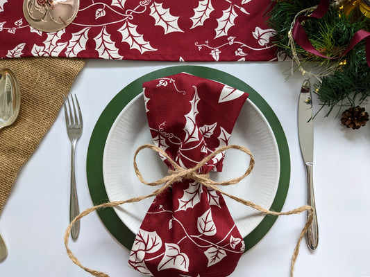 Festive Catherine Jane Designs table runner and napkin set for Christmas