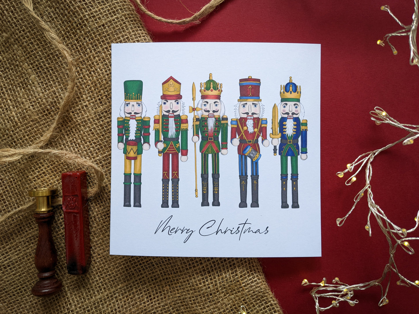 Nutcracker Christmas card in cosy setting