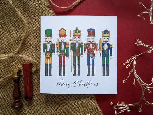 Nutcracker Christmas card in cosy setting