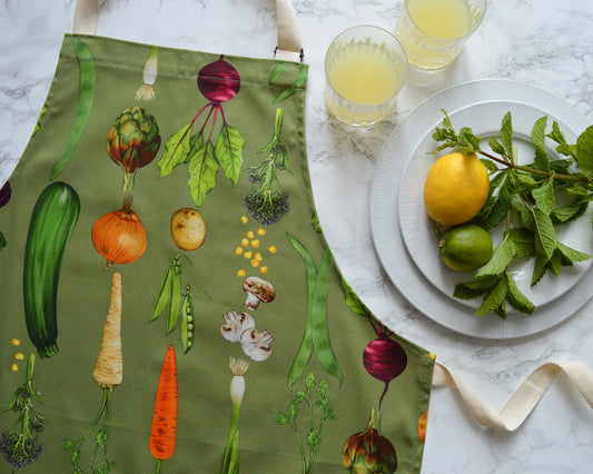 Vegetable rows - kitchen garden apron styled for home decor