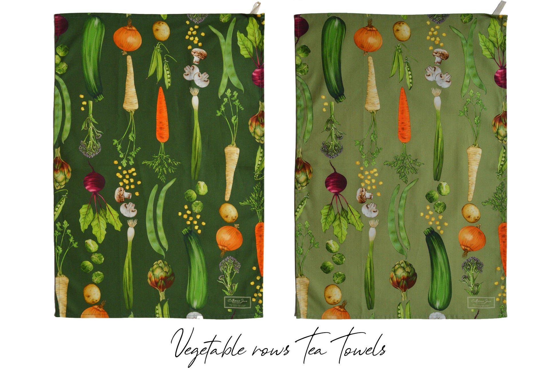 Vegetable rows tea towels